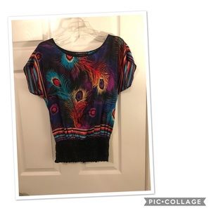 Peacock Multi-Colored Silky Blouse